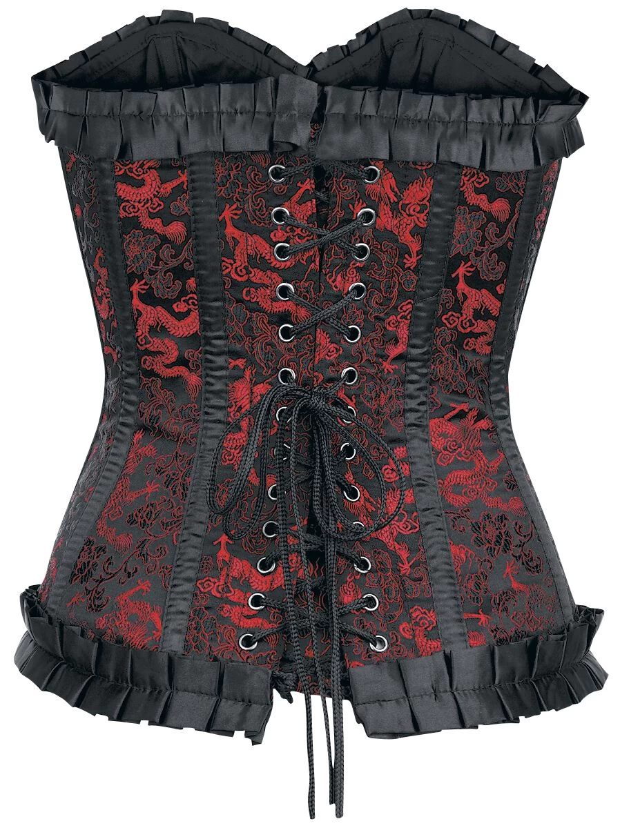 "Lily Hook Red Dragon" Corsage Black-red By Burleska 2 "Lily Hook Red Dragon" Corsage Black-red By Burleska - Image 2