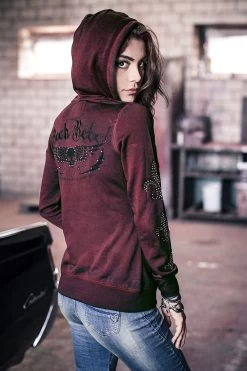 "Never Regret" Hooded Sweater Burgundy By Rock Rebel By EMP -Fashion Lady Clothing Shop 291703im2 emp