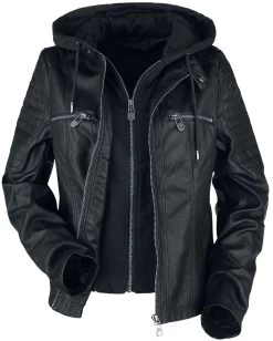 "Road Tripping" Imitation Leather Jacket Black By Black Premium By EMP -Fashion Lady Clothing Shop 297162c