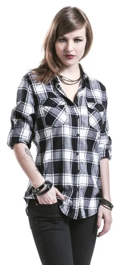 "Amy Flannel Checkshirt" Flanel Shirt Black-white By Brandit -Fashion Lady Clothing Shop 298967wa emp