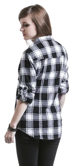 "Amy Flannel Checkshirt" Flanel Shirt Black-white By Brandit -Fashion Lady Clothing Shop 298967wb emp