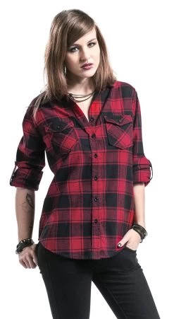 "Amy Flannel Checkshirt" Flanel Shirt Black-red By Brandit -Fashion Lady Clothing Shop 298968wa