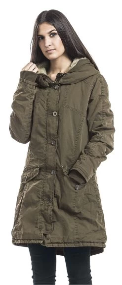 "Ladies Garment Washed Long Parka" Between-seasons Jacket Olive By Urban Classics -Fashion Lady Clothing Shop 311845wa