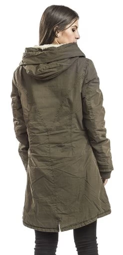 "Ladies Garment Washed Long Parka" Between-seasons Jacket Olive By Urban Classics -Fashion Lady Clothing Shop 311845wb emp