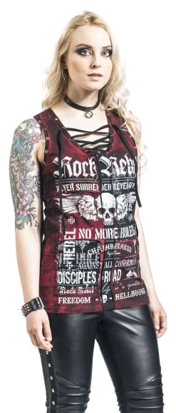 "Broken Strings" Top Burgundy By Rock Rebel By EMP -Fashion Lady Clothing Shop 315335wa