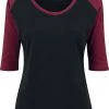 "Ladies 3/4 Contrast Raglan Tee" Long-sleeve Shirt Black-burgundy By Urban Classics