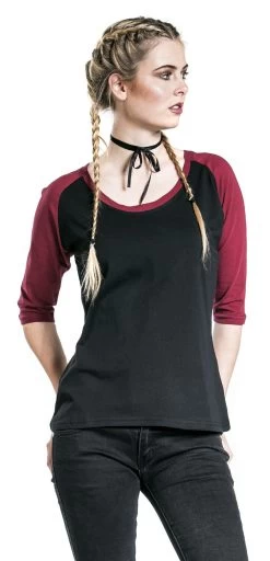 "Ladies 3/4 Contrast Raglan Tee" Long-sleeve Shirt Black-burgundy By Urban Classics -Fashion Lady Clothing Shop 343869wa emp
