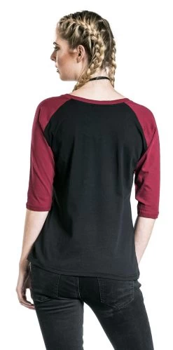 "Ladies 3/4 Contrast Raglan Tee" Long-sleeve Shirt Black-burgundy By Urban Classics -Fashion Lady Clothing Shop 343869wb emp