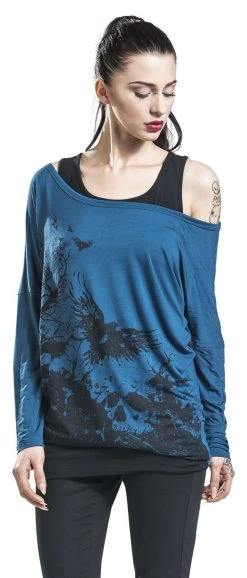 "Busting Loose" Long-sleeve Shirt Black-blue By Black Premium By EMP -Fashion Lady Clothing Shop 349346wa emp