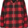 "Ladies Hooded Oversized Check Sherpa Jacket" Winter Jacket Red-black By Urban Classics