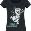 "Olaf - I Love Warm Hugs" T-Shirt Black By Frozen