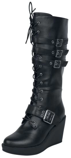 "Black Lace-Up Boots With Heel And Buckles" Laced Boots Black By Gothicana By EMP