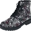 "Black Lace-Up Boots With Skull And Roses Print" Boot Black By Black Premium By EMP