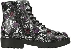 "Black Lace-Up Boots With Skull And Roses Print" Boot Black By Black Premium By EMP -Fashion Lady Clothing Shop 464108a3