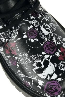 "Black Lace-Up Boots With Skull And Roses Print" Boot Black By Black Premium By EMP -Fashion Lady Clothing Shop 464108d