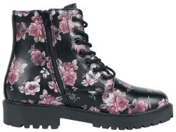 "Black Lace-Up Boots With Floral All-Over Print" Boot Black By Rock Rebel By EMP -Fashion Lady Clothing Shop 464187a3
