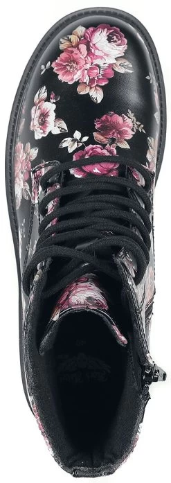 "Black Lace-Up Boots With Floral All-Over Print" Boot Black By Rock Rebel By EMP -Fashion Lady Clothing Shop 464187a4