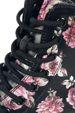 "Black Lace-Up Boots With Floral All-Over Print" Boot Black By Rock Rebel By EMP -Fashion Lady Clothing Shop 464187d