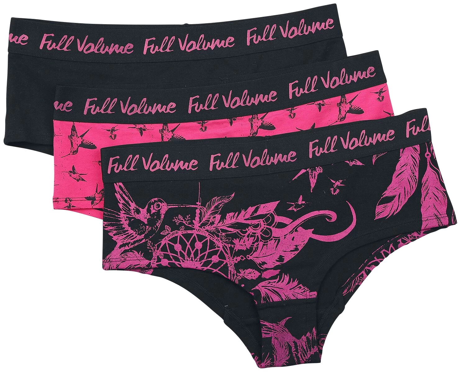 "3-Set Black/Pink Panties In Uni-Colour And With Print" Panty Set Black By Full Volume By EMP 1 "3-Set Black/Pink Panties In Uni-Colour And With Print" Panty Set Black By Full Volume By EMP