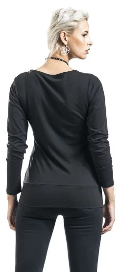 "Black Long-Sleeve Top With Star Print And Crew Neckline" Long-sleeve Shirt Black-red By RED By EMP -Fashion Lady Clothing Shop 464509wb