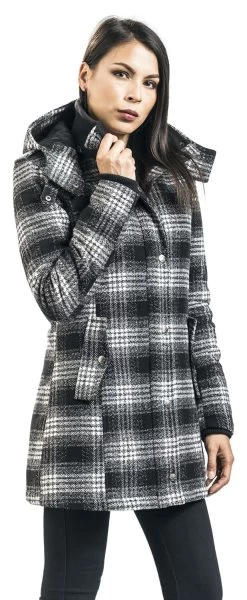 "Black/White Checked Short Coat" Short Coat Black-grey By Black Premium By EMP -Fashion Lady Clothing Shop 464700wa