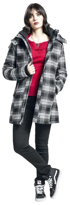 "Black/White Checked Short Coat" Short Coat Black-grey By Black Premium By EMP -Fashion Lady Clothing Shop 464700wc