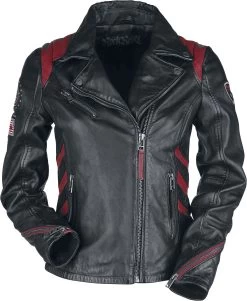 "Black/Red Leather Jacket In Biker Style With Patches" Leather Jacket Black-red By Rock Rebel By EMP