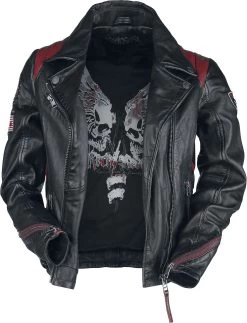 "Black/Red Leather Jacket In Biker Style With Patches" Leather Jacket Black-red By Rock Rebel By EMP -Fashion Lady Clothing Shop 464913c