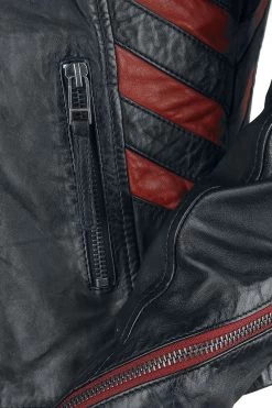 "Black/Red Leather Jacket In Biker Style With Patches" Leather Jacket Black-red By Rock Rebel By EMP -Fashion Lady Clothing Shop 464913d