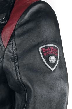 "Black/Red Leather Jacket In Biker Style With Patches" Leather Jacket Black-red By Rock Rebel By EMP -Fashion Lady Clothing Shop 464913d2