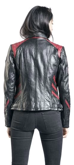"Black/Red Leather Jacket In Biker Style With Patches" Leather Jacket Black-red By Rock Rebel By EMP -Fashion Lady Clothing Shop 464913wb