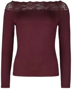 "Red Long-Sleeve Top With Lace" Long-sleeve Shirt Burgundy By Black Premium By EMP