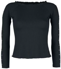"Black Long-Sleeve Shirt With Decorative Eyelets And Ribbed Fabric" Long-sleeve Shirt Black By Black Premium By EMP