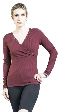 "Burgundy Long-Sleeve Shirt With Eyelets And V-Neckline" Long-sleeve Shirt Burgundy By Black Premium By EMP -Fashion Lady Clothing Shop 469281wa
