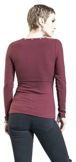 "Burgundy Long-Sleeve Shirt With Eyelets And V-Neckline" Long-sleeve Shirt Burgundy By Black Premium By EMP -Fashion Lady Clothing Shop 469281wb