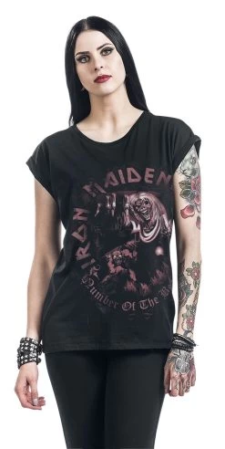 "Number Of The Beast" T-Shirt Black-used Look By Iron Maiden -Fashion Lady Clothing Shop 470675wa