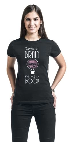 "Save A Brain - Read A Book" T-Shirt Black By Slogans -Fashion Lady Clothing Shop 479687wa