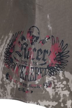 "Beige Short-Sleeve Shirt With Wash And Print" Short-sleeved Shirt Mottled Beige By Rock Rebel By EMP -Fashion Lady Clothing Shop 482887d3