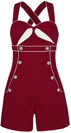 "Eliza Navy Seaside Cross Strap Playsuit" Jumpsuit Red By Voodoo Vixen