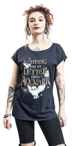 "Hogwarts Letter" T-Shirt Dark Blue By Harry Potter -Fashion Lady Clothing Shop 483384wa
