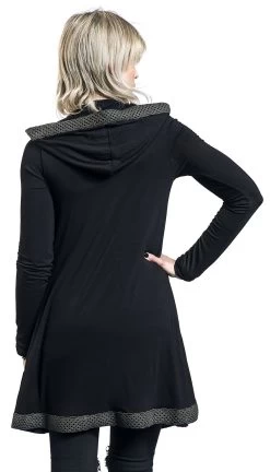 "Cardigan With Hood And Celtic-Knot Trim" Cardigan Black By Black Premium By EMP -Fashion Lady Clothing Shop 485405wb