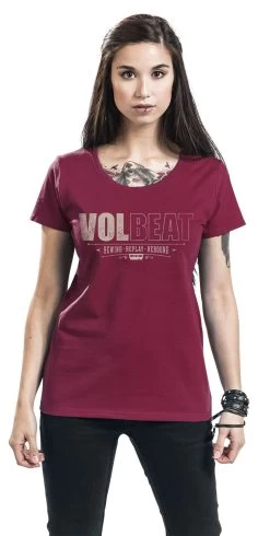 "Distressed Logo" T-Shirt Red By Volbeat -Fashion Lady Clothing Shop 491022wa