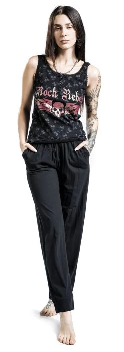 "Long Pyjamas With Cherry Skull Print" Pyjama Black By Rock Rebel By EMP -Fashion Lady Clothing Shop 492083wa