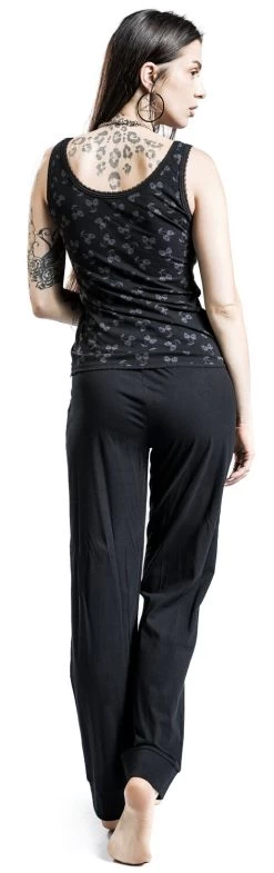 "Long Pyjamas With Cherry Skull Print" Pyjama Black By Rock Rebel By EMP -Fashion Lady Clothing Shop 492083wb