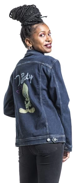"Amazing Tweety" Jeans Jacket Blue By Looney Tunes -Fashion Lady Clothing Shop 492990wb