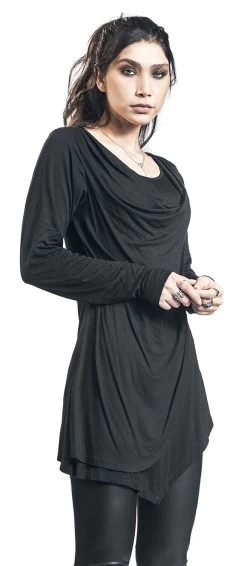 "Black Long-Sleeve Shirt With Waterfall Neckline" Long-sleeve Shirt Black By Black Premium By EMP 8 "Black Long-Sleeve Shirt With Waterfall Neckline" Long-sleeve Shirt Black By Black Premium By EMP -Fashion Lady Clothing Shop 493186wa