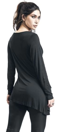 "Black Long-Sleeve Shirt With Waterfall Neckline" Long-sleeve Shirt Black By Black Premium By EMP 9 "Black Long-Sleeve Shirt With Waterfall Neckline" Long-sleeve Shirt Black By Black Premium By EMP -Fashion Lady Clothing Shop 493186wb