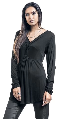 "Black Long-Sleeve Shirt With Knot Detail" Long-sleeve Shirt Black By Black Premium By EMP -Fashion Lady Clothing Shop 493189wa