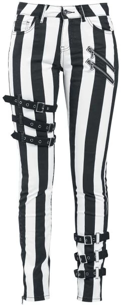 "Black-White Skinny Jeans With Zips And Buckles" Jeans Black-white By Gothicana By EMP