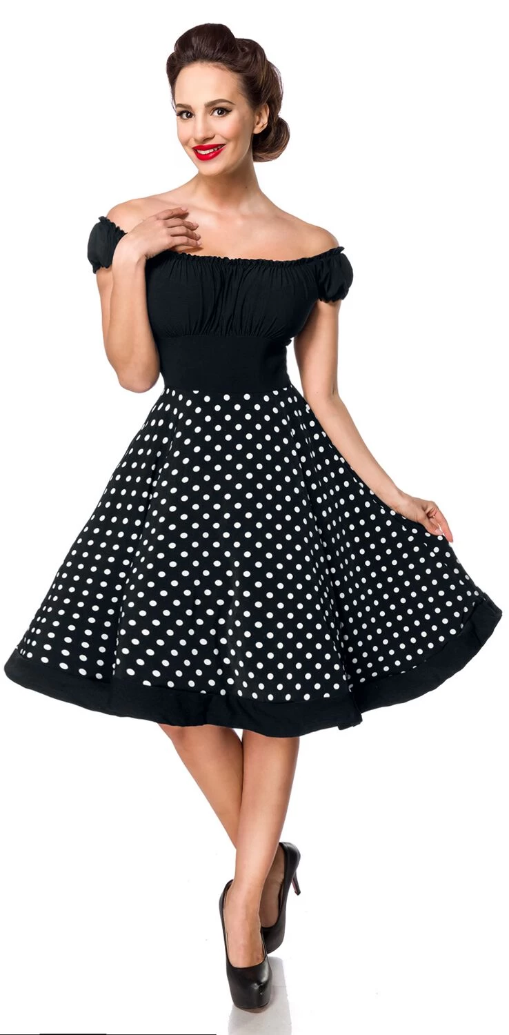 "Off-The-Shoulder Swing Dress" Medium-length Dress Black-white By Belsira 4 "Off-The-Shoulder Swing Dress" Medium-length Dress Black-white By Belsira - Image 4